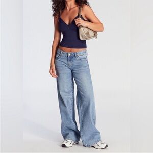 Pacsun Wide Leg Low Rise Baggy Denim Jeans Size 28 Medium Indigo Wash